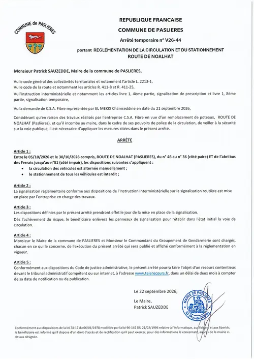 V26-44_arrêté circulation_route de Noalhat